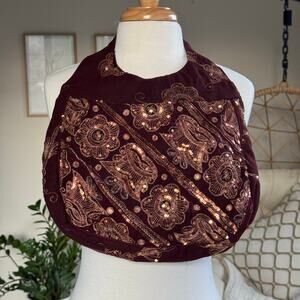 Phyllis Leibowitz Embroidered Sequin Shoulder Bag – Burgundy Boho Vintage